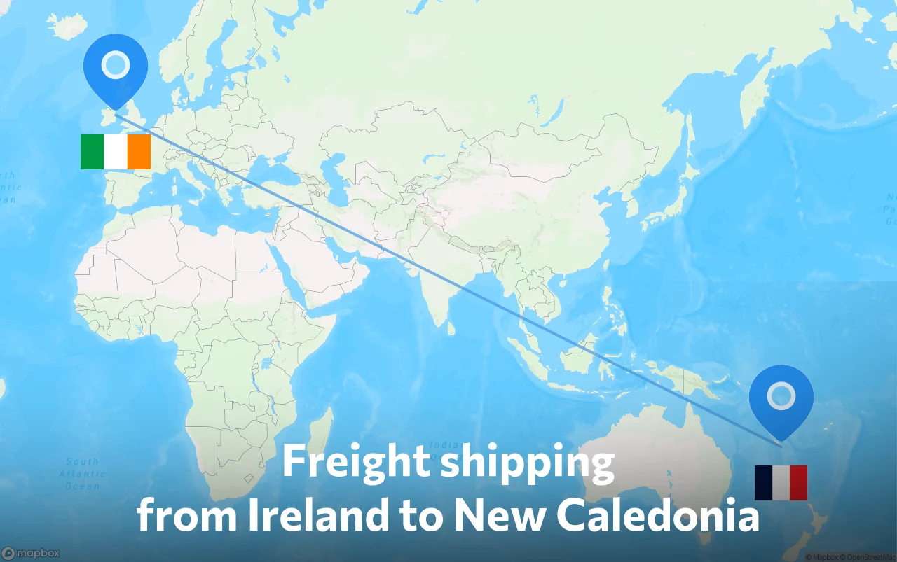 Shipping route from Ireland to New Caledonia