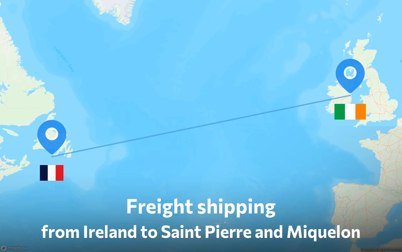 Shipping route from Ireland to Saint Pierre and Miquelon