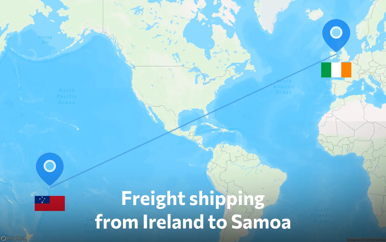 Shipping route from Ireland to Samoa