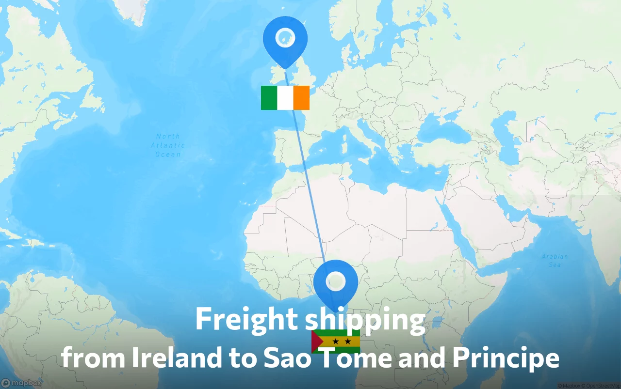 Shipping route from Ireland to Sao Tome and Principe