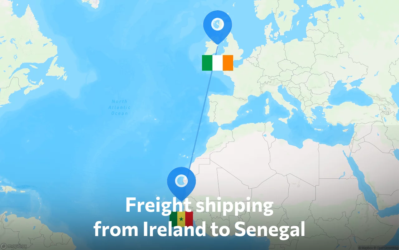 Shipping route from Ireland to Senegal