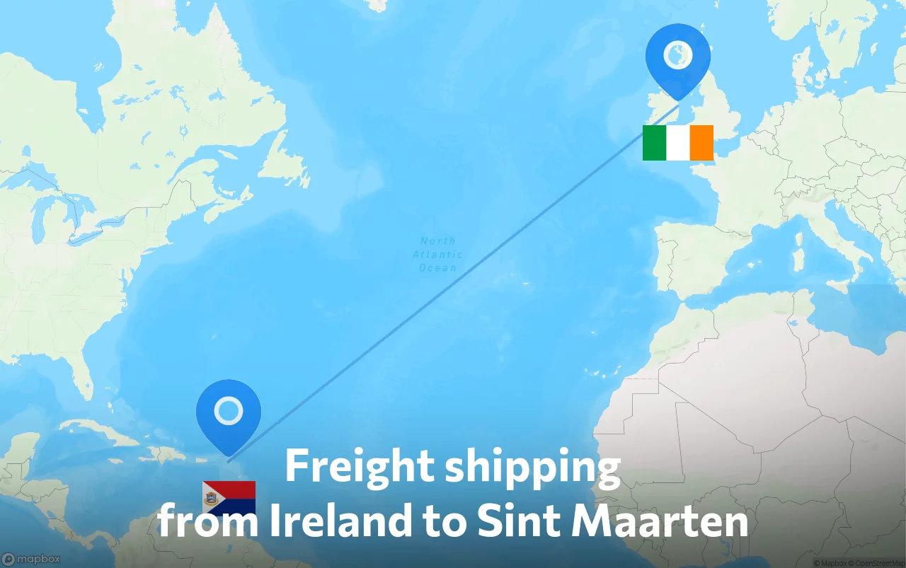Shipping route from Ireland to Sint Maarten