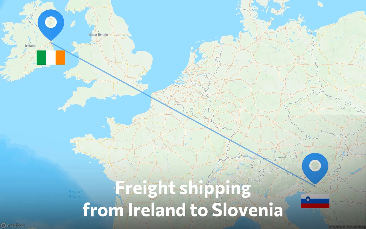 Shipping route from Ireland to Slovenia