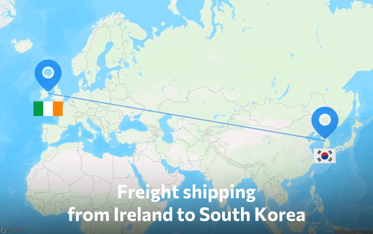 Shipping route from Ireland to South Korea