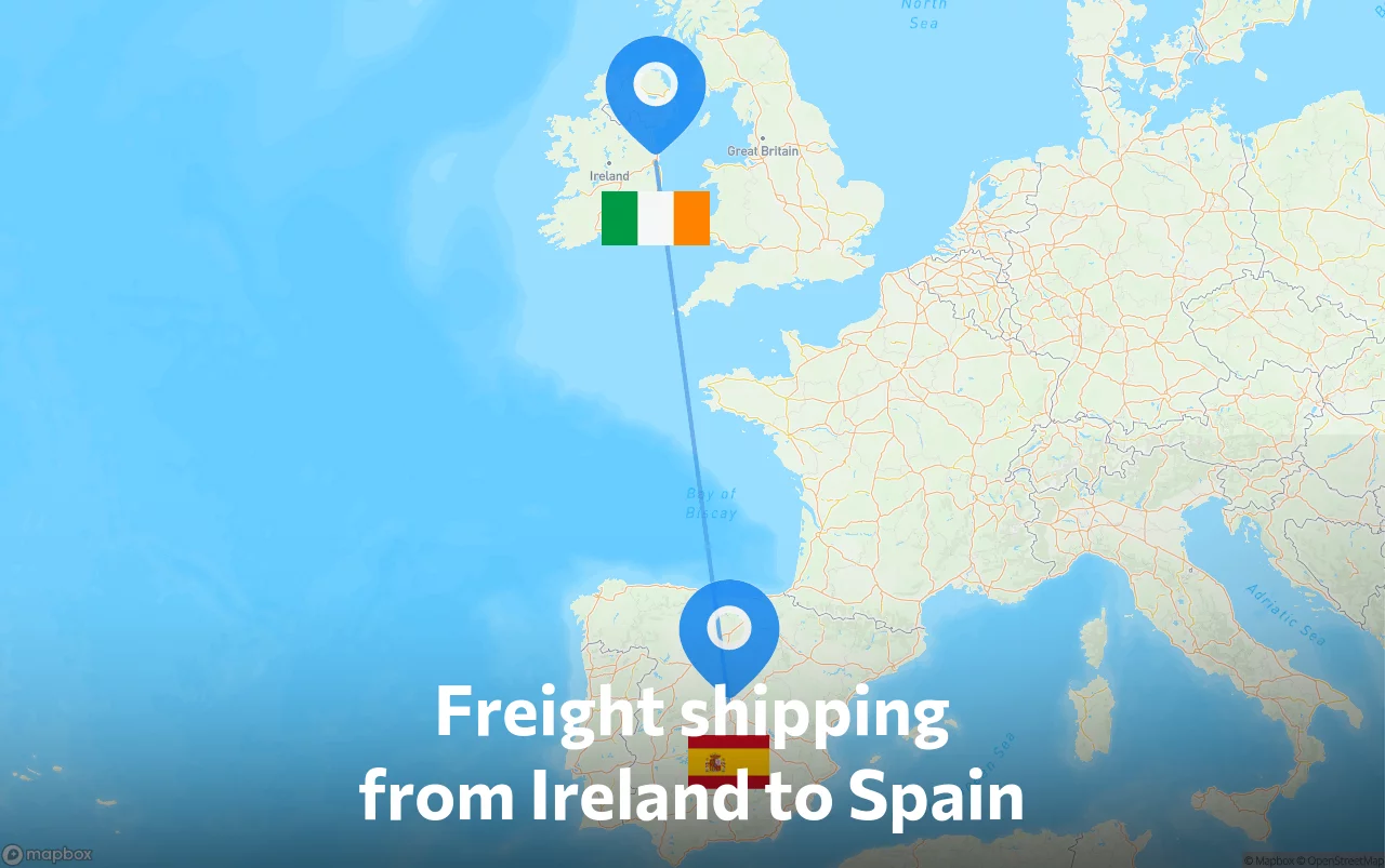 Shipping route from Ireland to Spain
