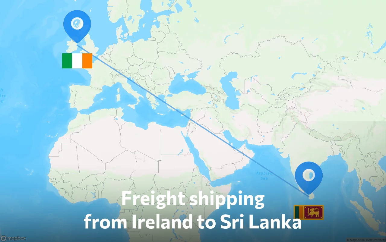 Shipping route from Ireland to Sri Lanka