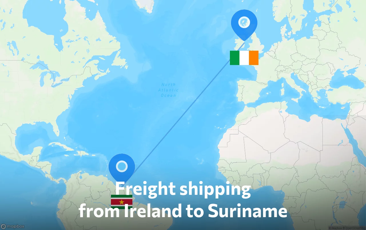 Shipping route from Ireland to Suriname