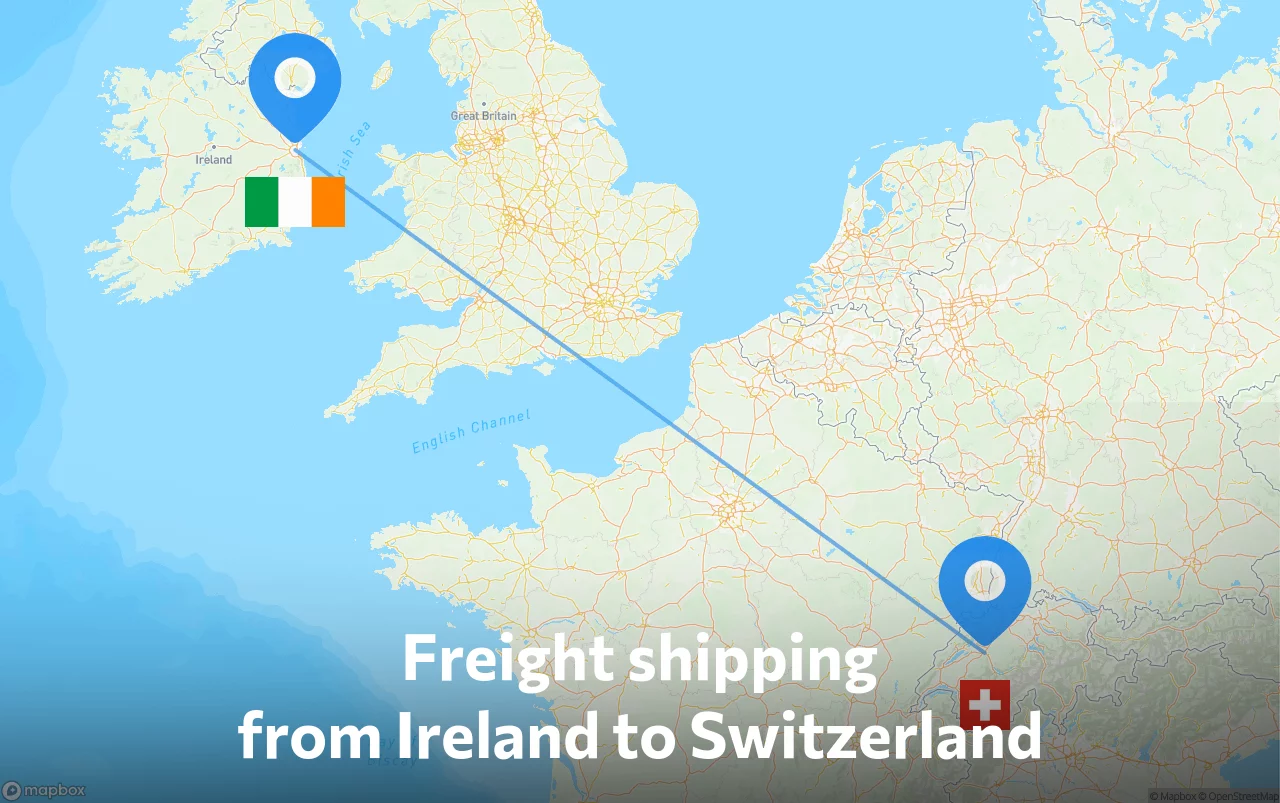 Shipping route from Ireland to Switzerland