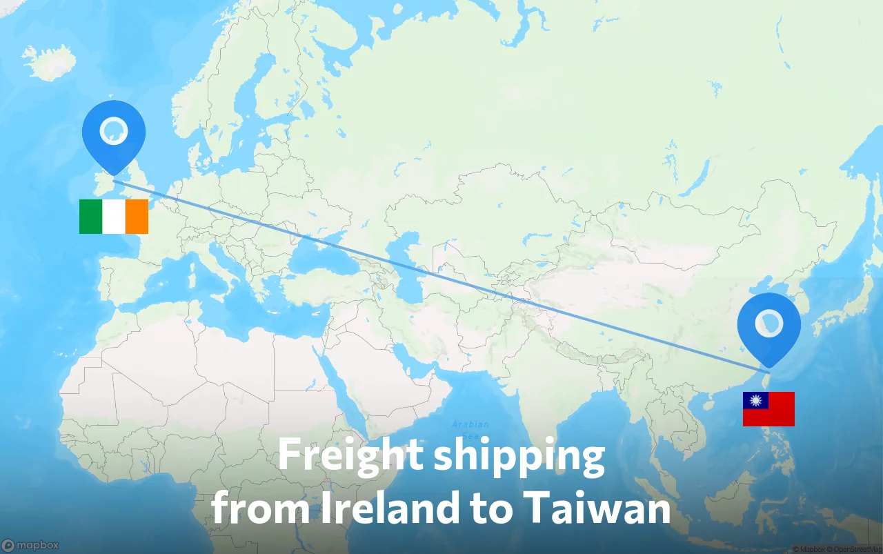 Shipping route from Ireland to Taiwan