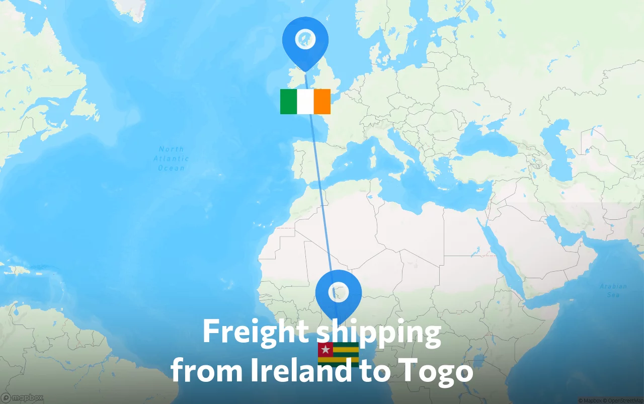 Shipping route from Ireland to Togo