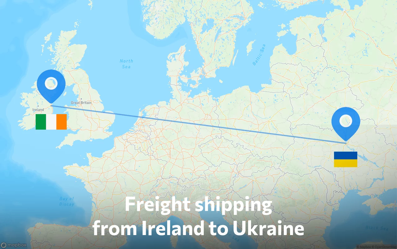 Shipping route from Ireland to Ukraine