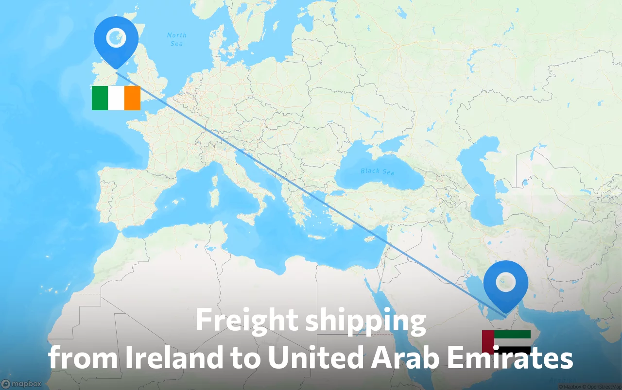 Shipping route from Ireland to United Arab Emirates