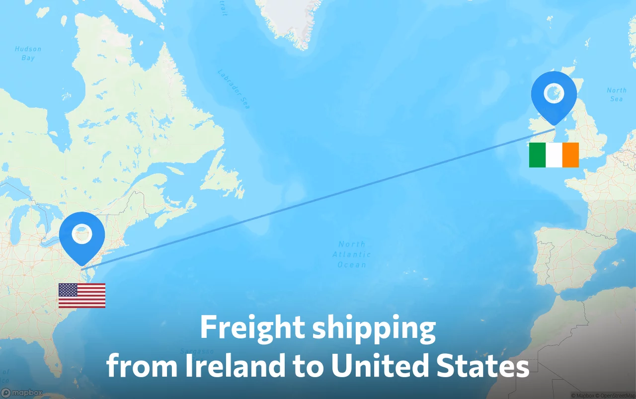 Shipping route from Ireland to United States