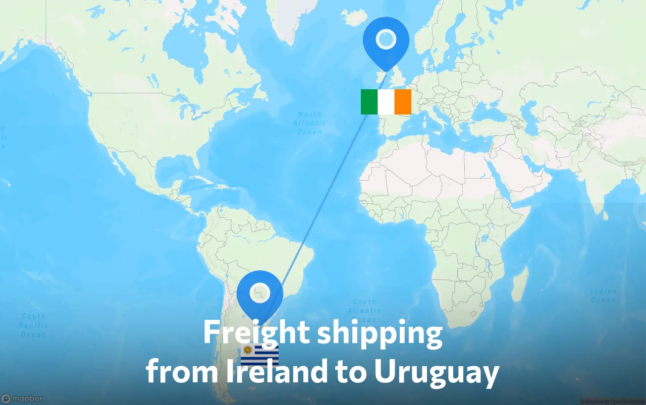 Shipping route from Ireland to Uruguay