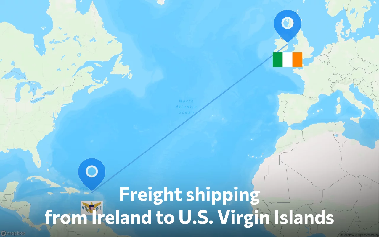 Shipping route from Ireland to U.S. Virgin Islands