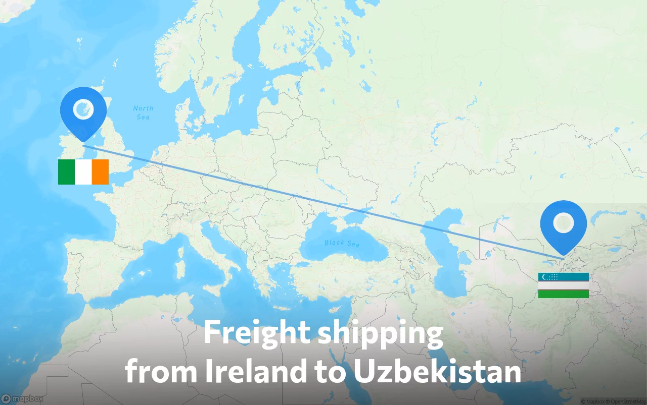 Shipping route from Ireland to Uzbekistan
