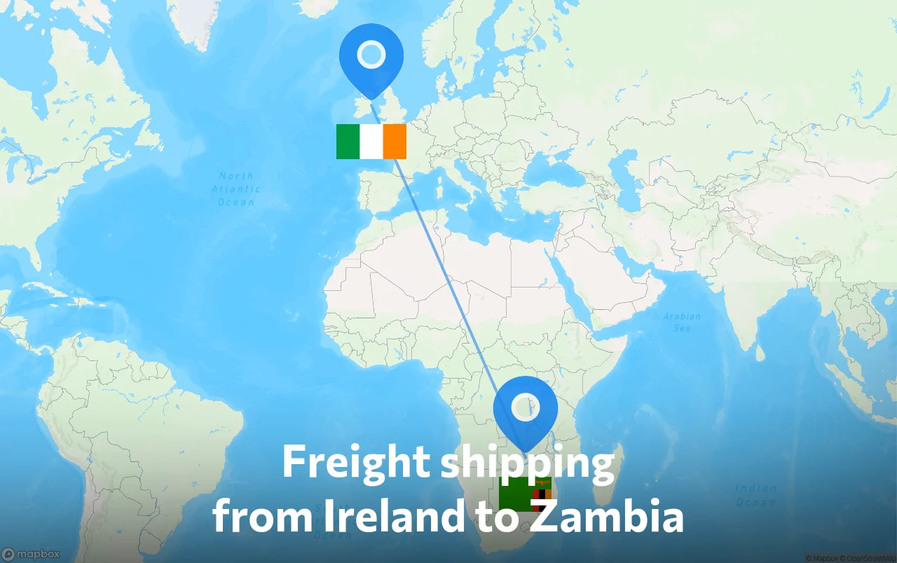 Shipping route from Ireland to Zambia