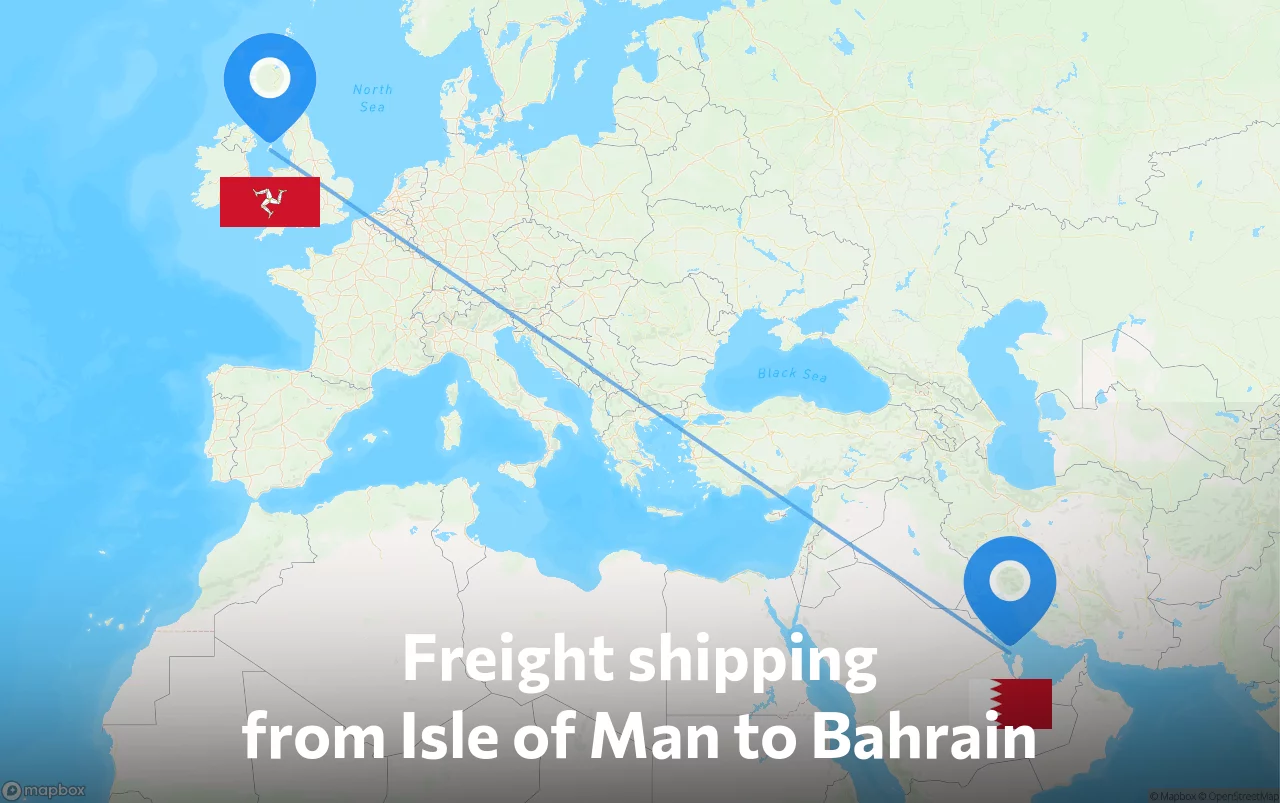 Shipping route from Isle of Man to Bahrain