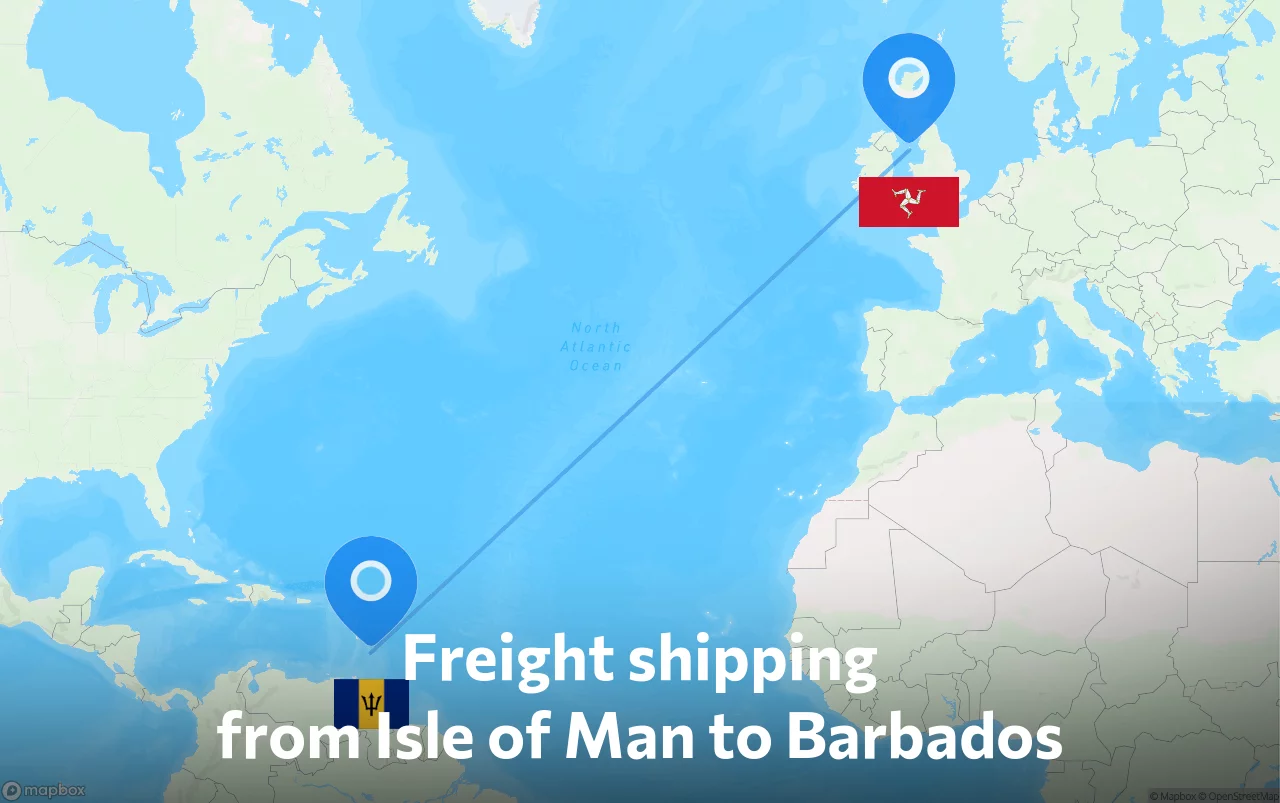 Shipping route from Isle of Man to Barbados