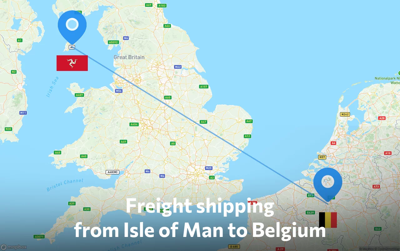 Shipping route from Isle of Man to Belgium