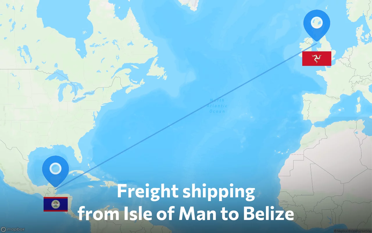Shipping route from Isle of Man to Belize