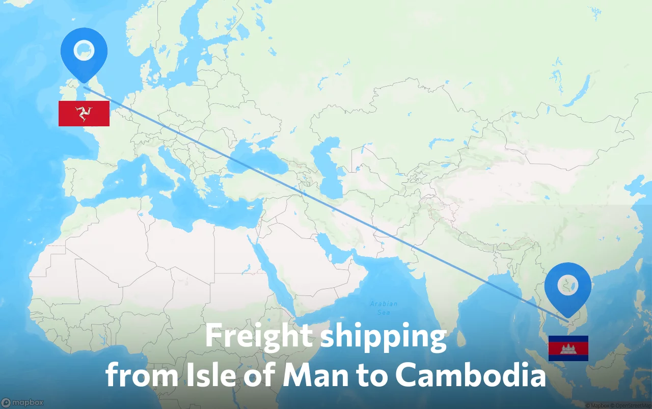 Shipping route from Isle of Man to Cambodia