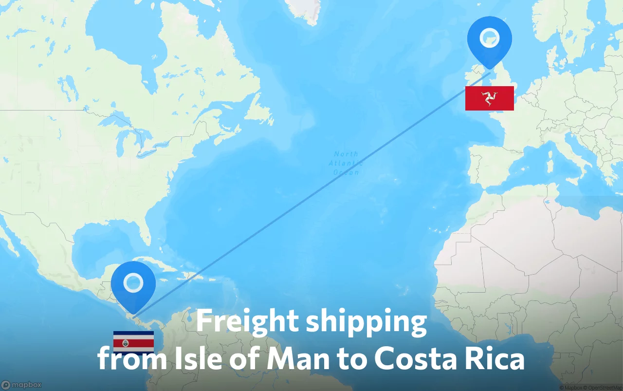 Shipping route from Isle of Man to Costa Rica