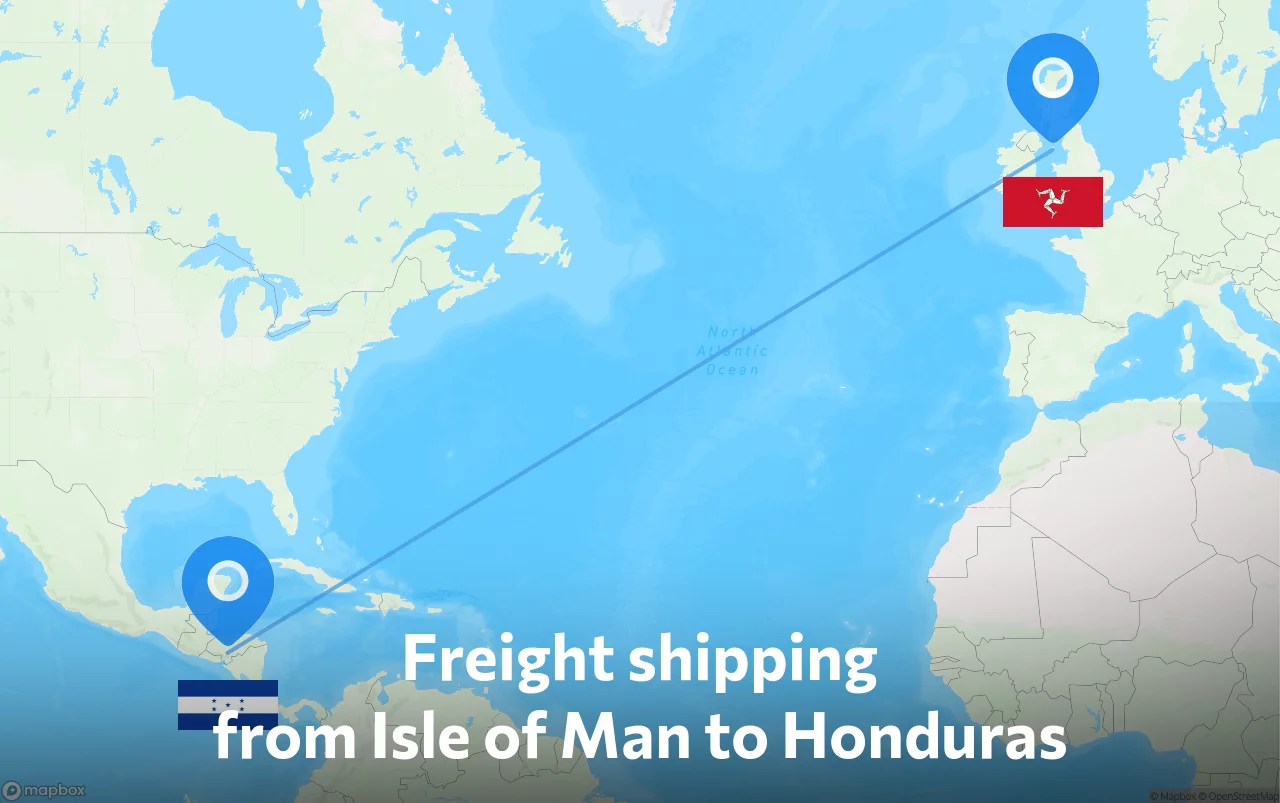 Shipping route from Isle of Man to Honduras