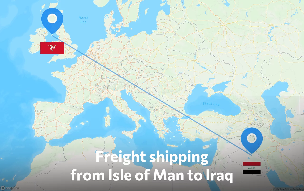 Shipping route from Isle of Man to Iraq