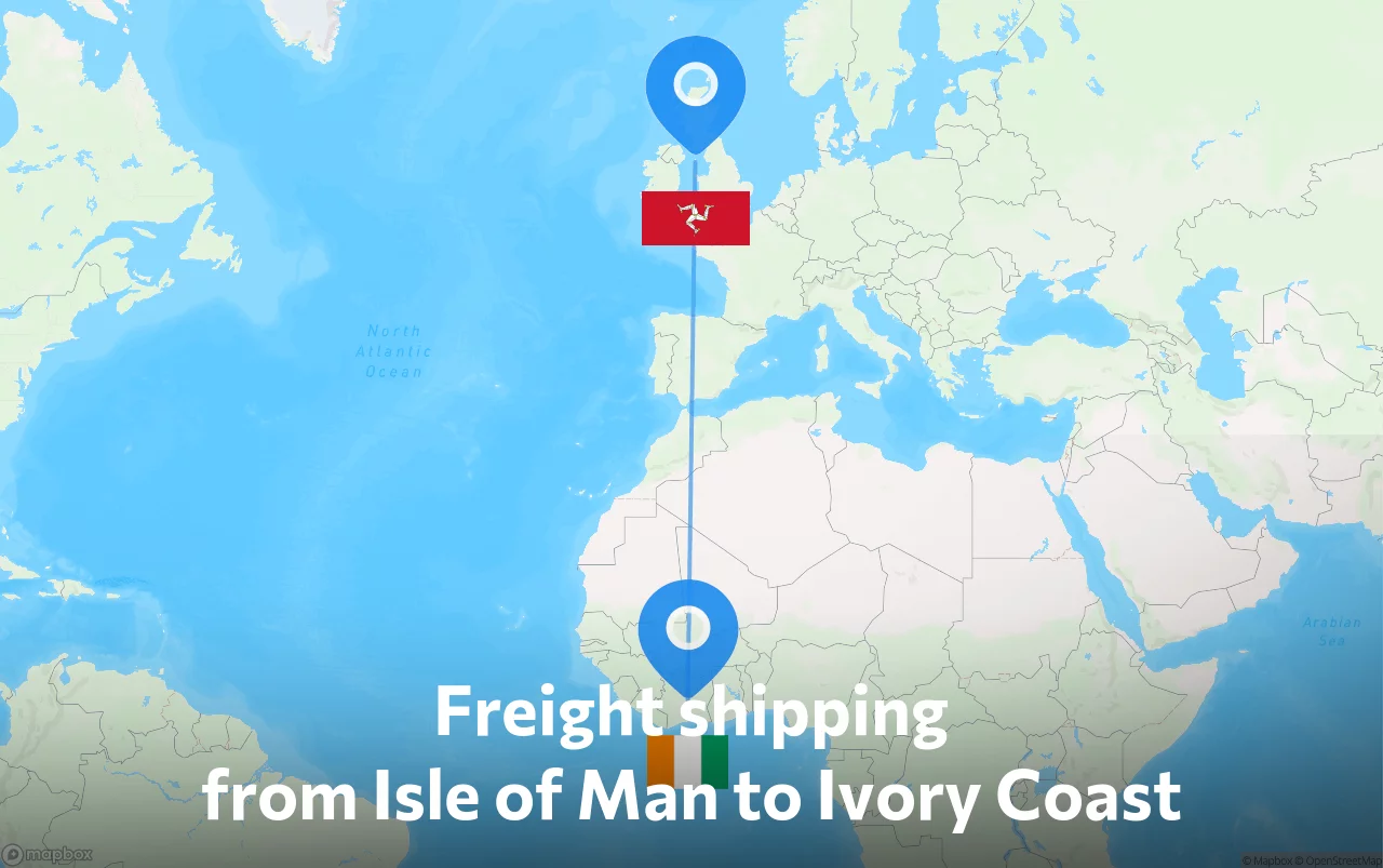 Shipping route from Isle of Man to Ivory Coast