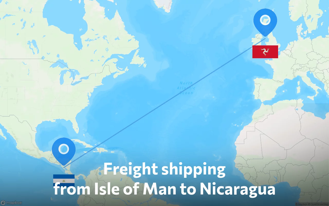 Shipping route from Isle of Man to Nicaragua