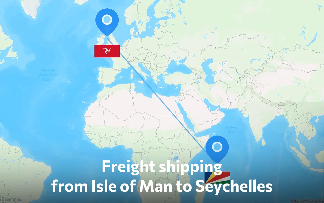 Shipping route from Isle of Man to Seychelles