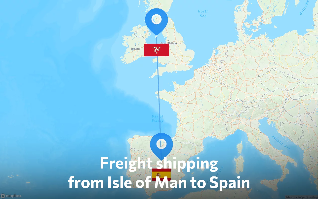 Shipping route from Isle of Man to Spain