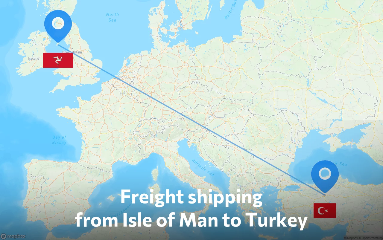 Shipping route from Isle of Man to Turkey