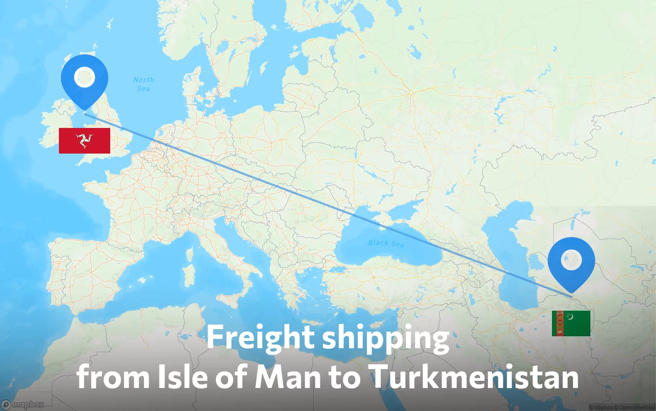 Shipping route from Isle of Man to Turkmenistan