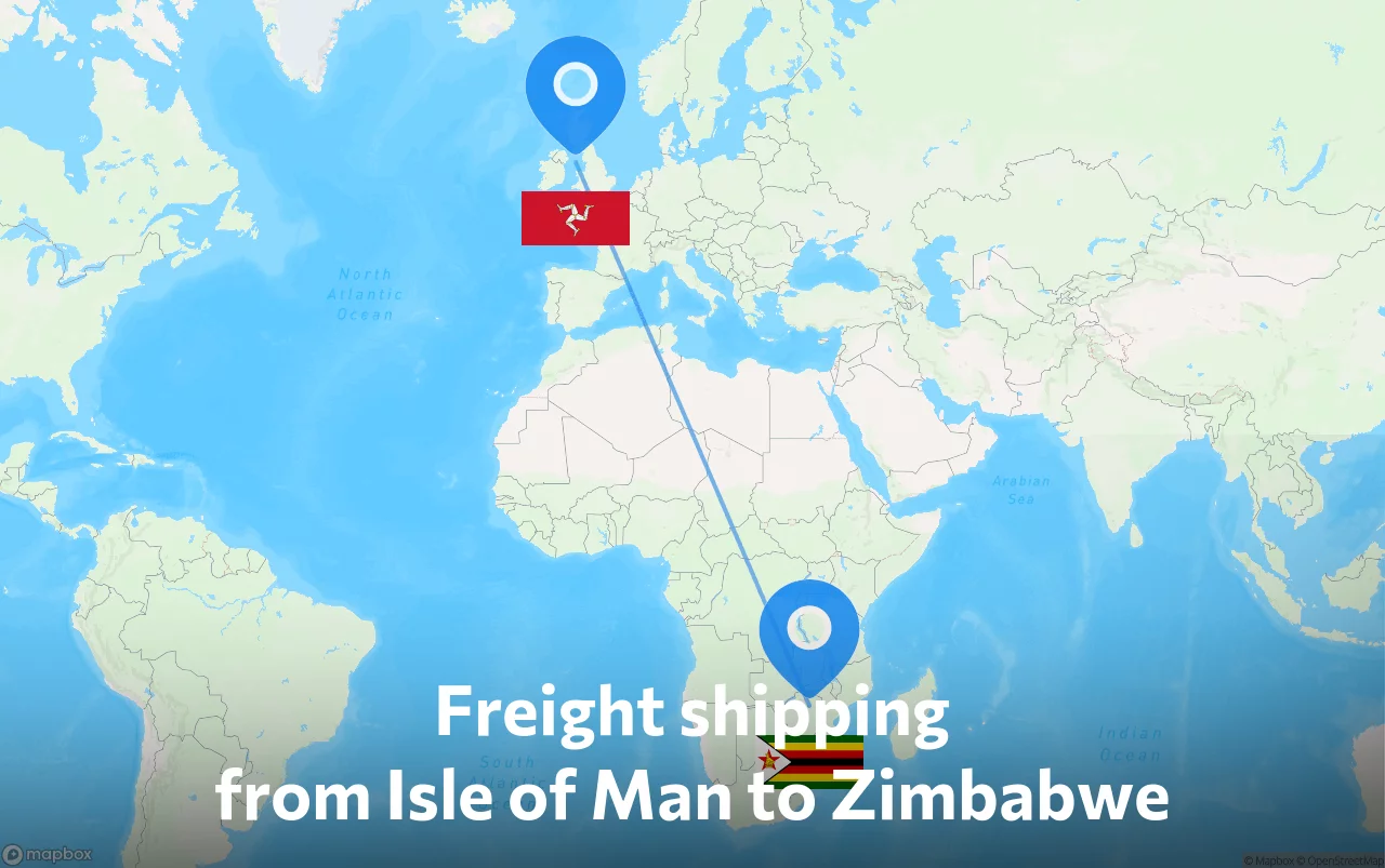 Shipping route from Isle of Man to Zimbabwe