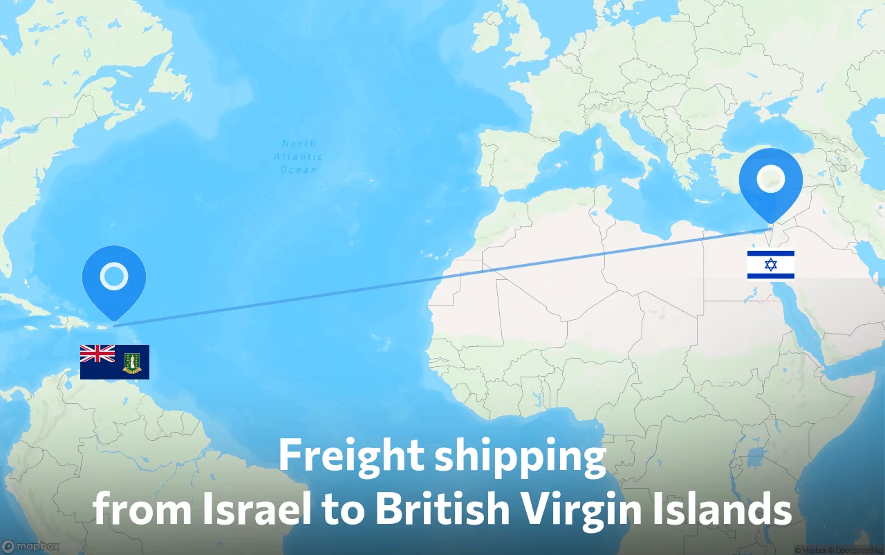 Shipping route from Israel to British Virgin Islands