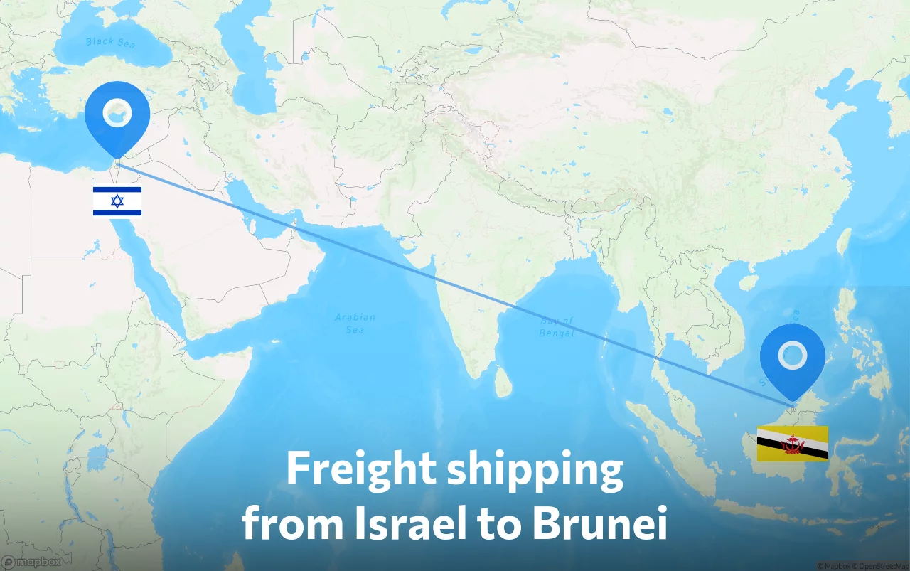 Shipping route from Israel to Brunei