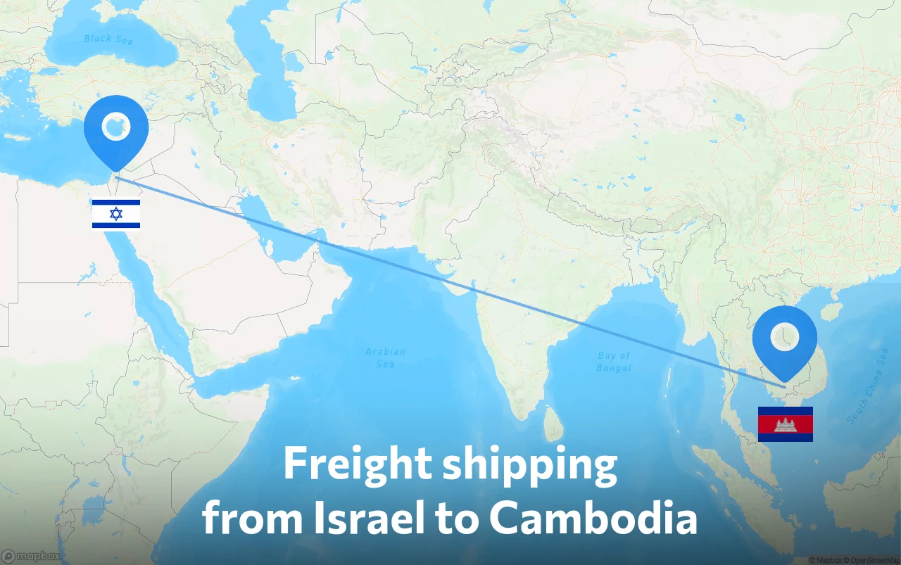 Shipping route from Israel to Cambodia