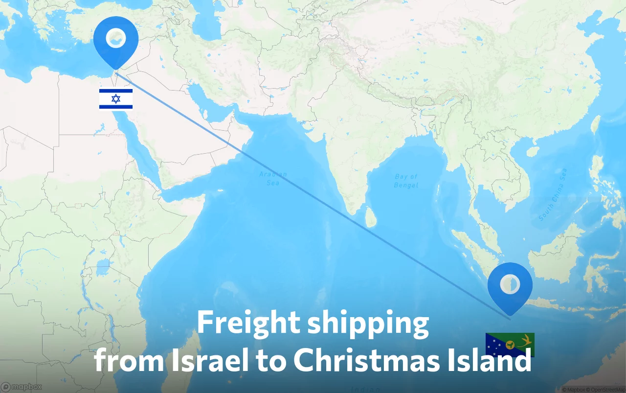 Shipping route from Israel to Christmas Island
