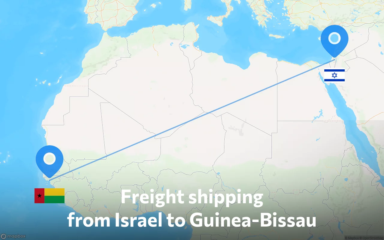 Shipping route from Israel to Guinea-Bissau