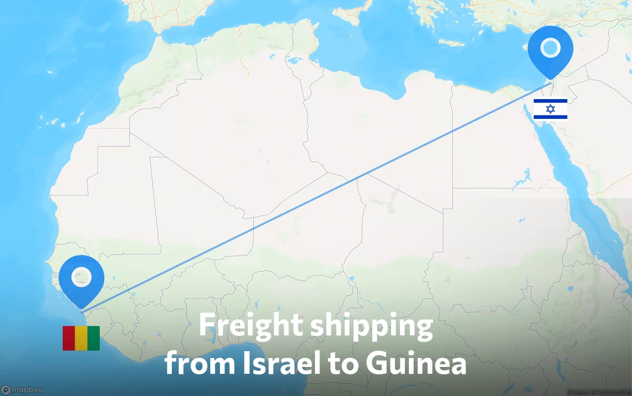 Shipping route from Israel to Guinea