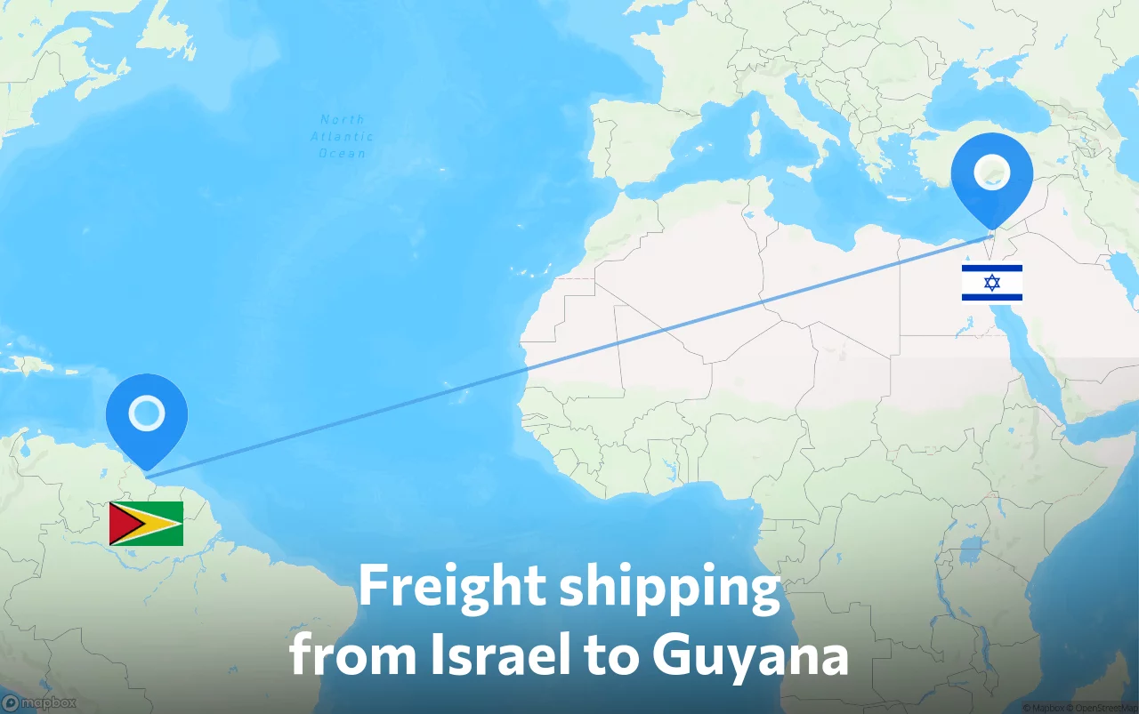 Shipping route from Israel to Guyana