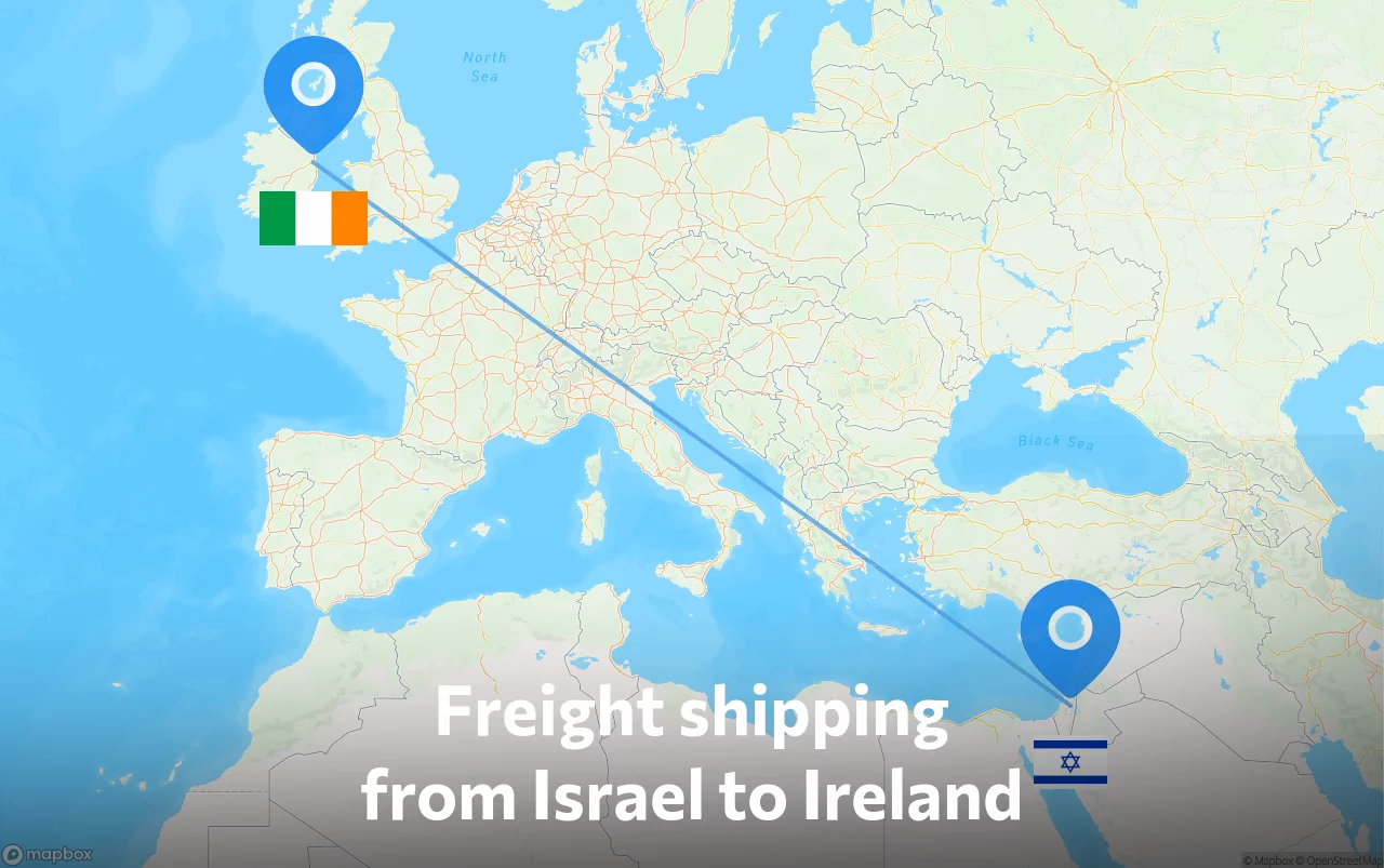 Shipping route from Israel to Ireland