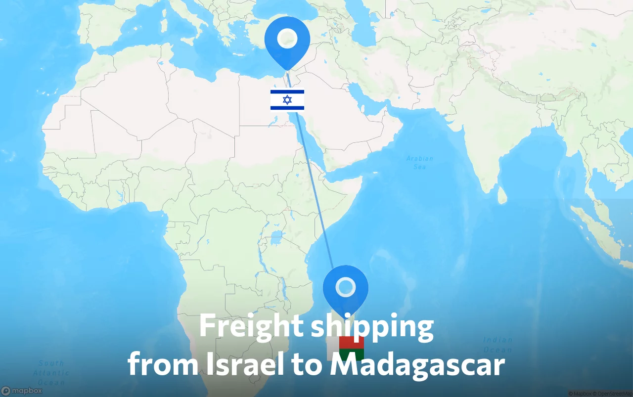 Shipping route from Israel to Madagascar