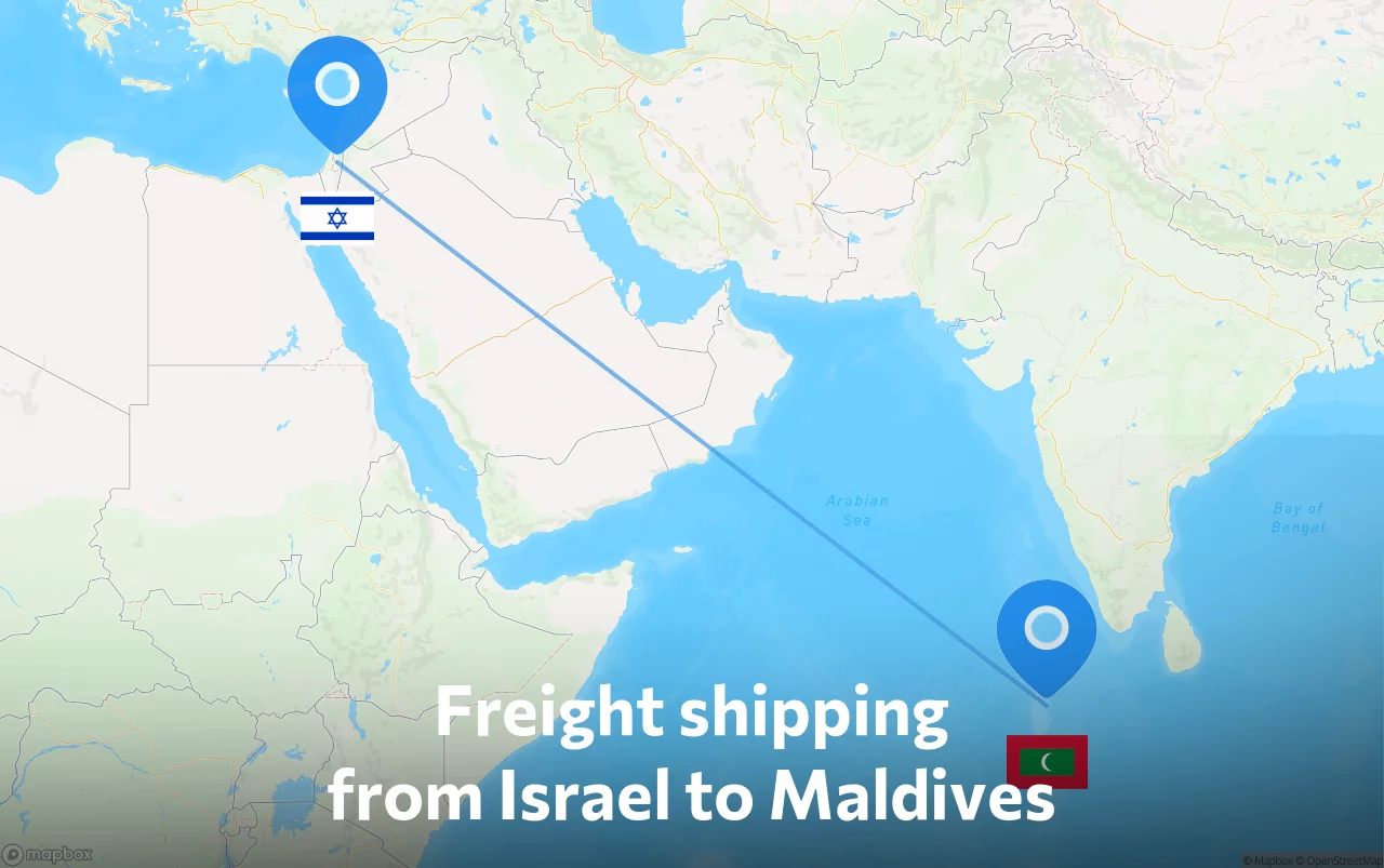 Shipping route from Israel to Maldives