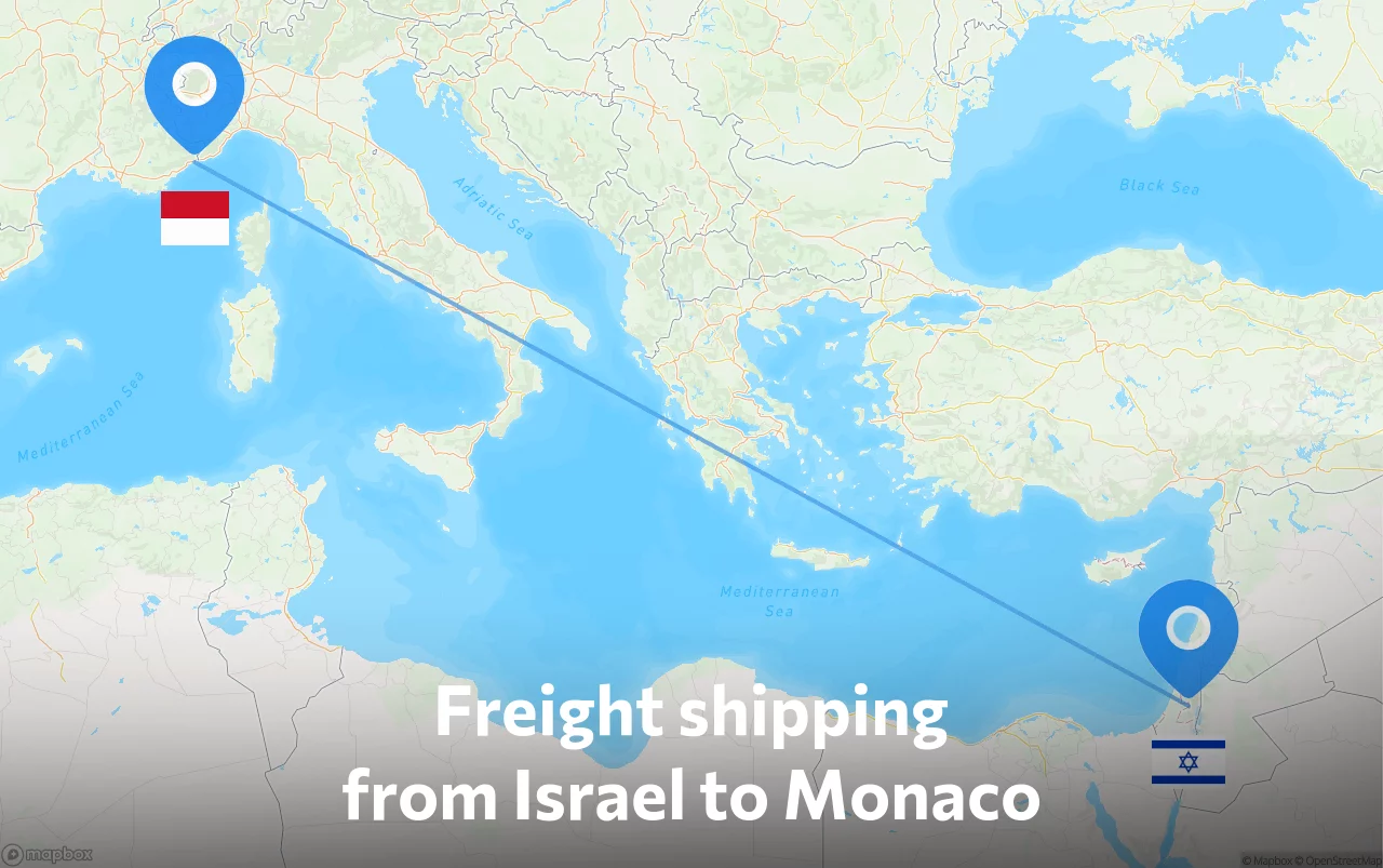 Shipping route from Israel to Monaco
