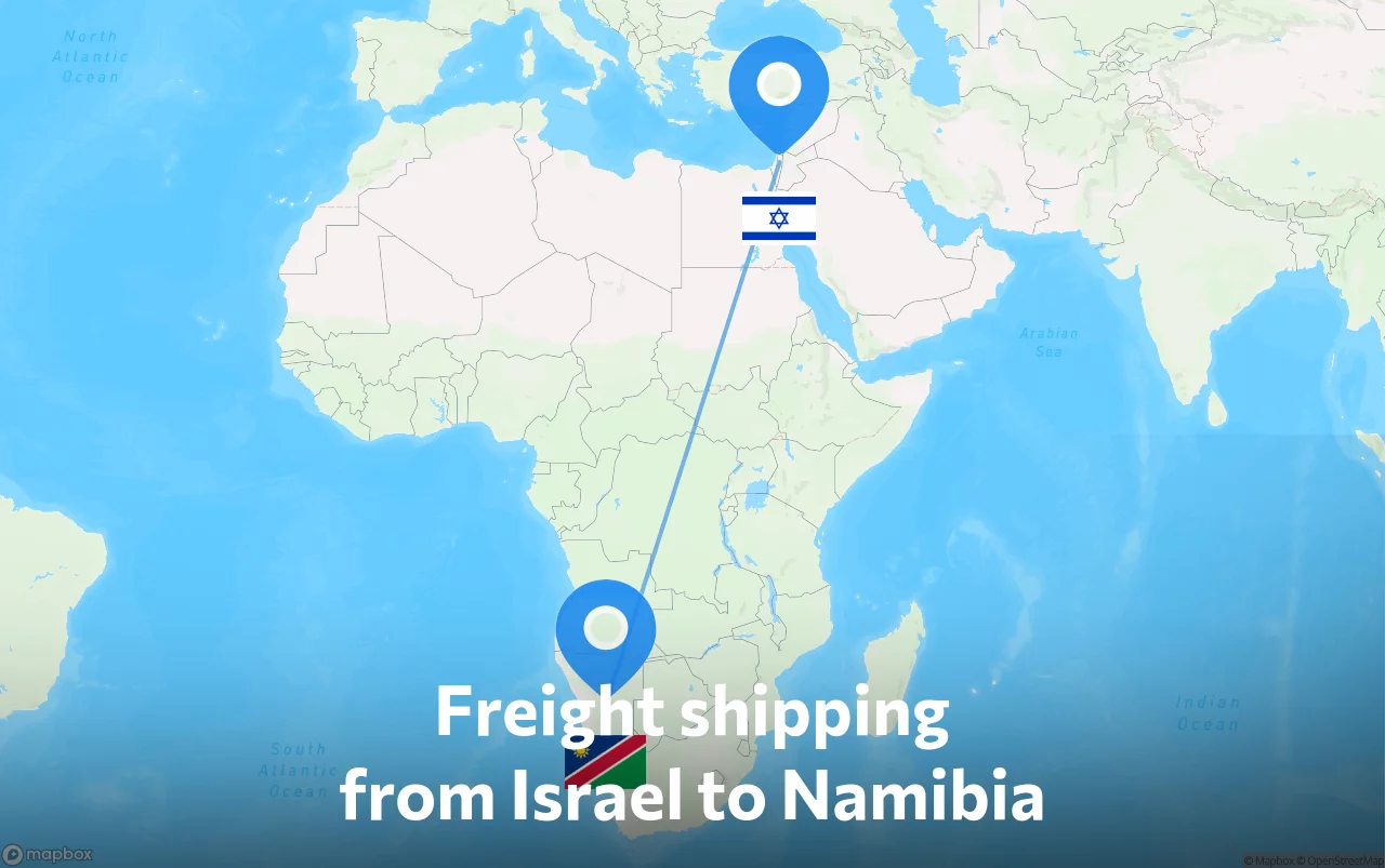 Shipping route from Israel to Namibia