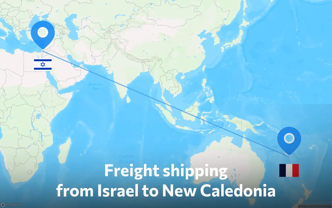 Shipping route from Israel to New Caledonia