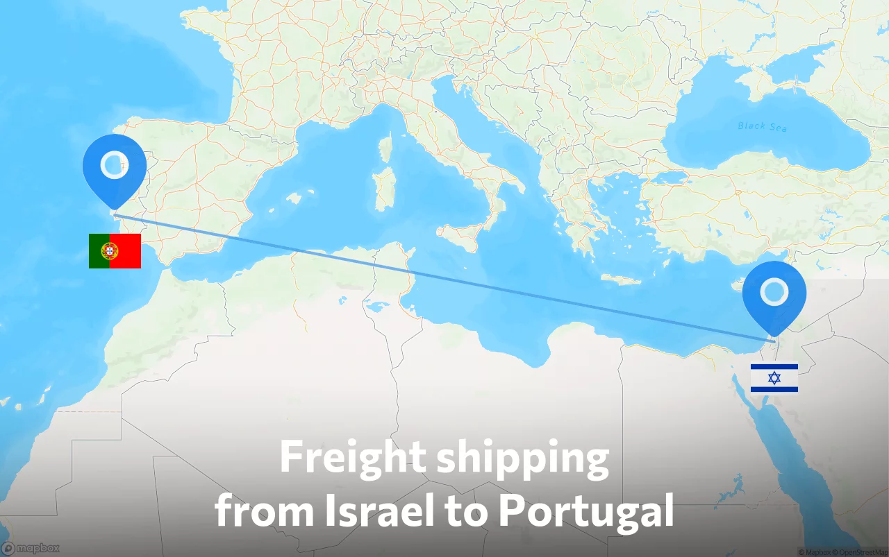 Shipping route from Israel to Portugal